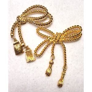 Vintage 80s Rope Bow & Tassels Brooch Lot Goldtone Statement 1 Avon